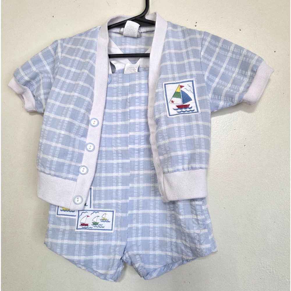 Baby Togs Sailor Outfit Baby 18 Months Seersucker Sailing Shortalls Jacket 90s